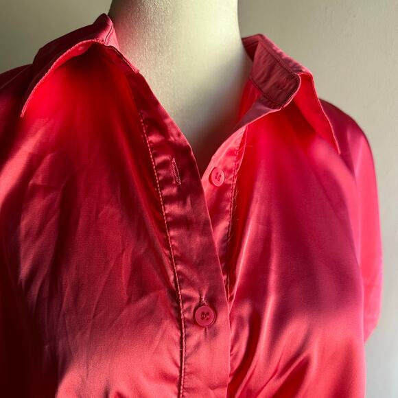 DO + BE | Pink Satin Tie Waist Short Sleeve Shirt Party Dress Draped Mini Medium - Picture 4 of 8